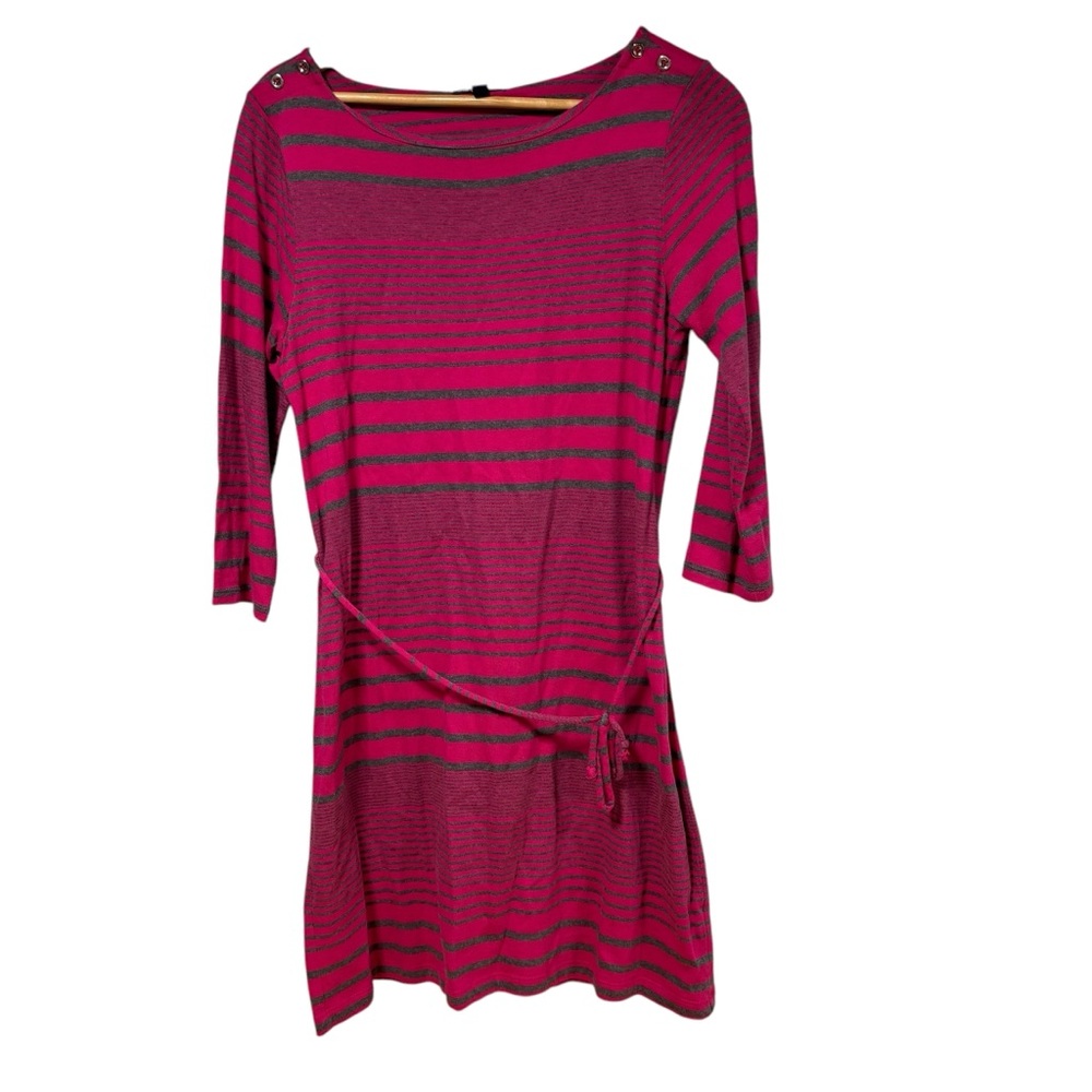 Gap Pink Grey Striped Boat Neck Knit Shift Dress with‎ Belt #281